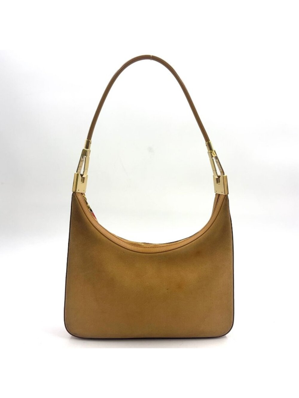 Gucci Suede Hobo Leather Light Brown Shoulder Bag Gold